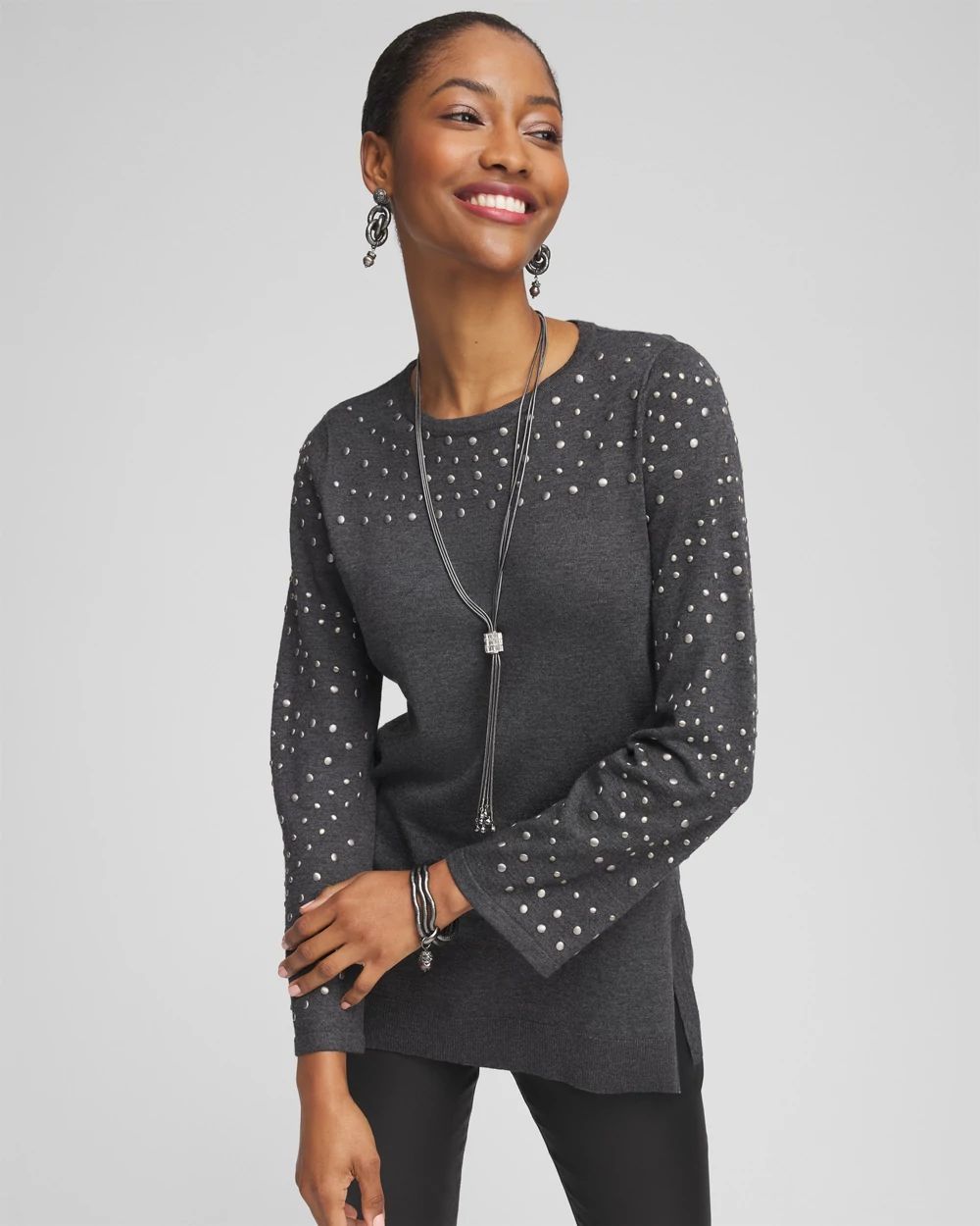 Studded Crewneck Sweater Tunic | Chico's Studded Crewneck Sweater Tunic | Chico's